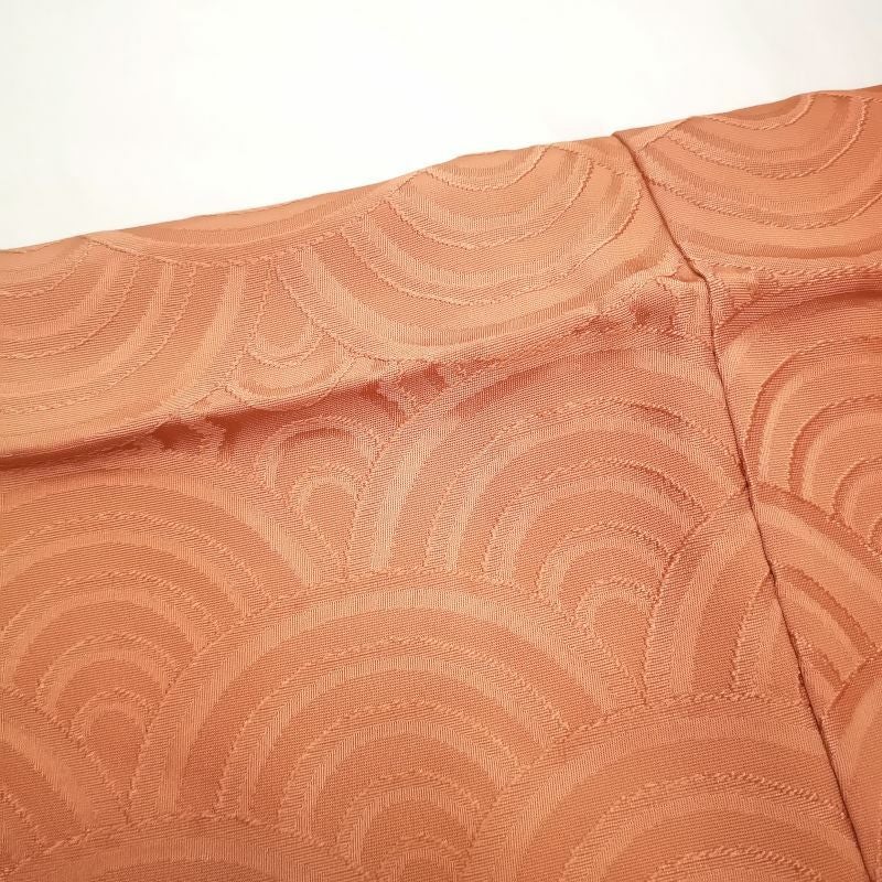 附下小紋 正絹 橙地に流水・波柄_画像7