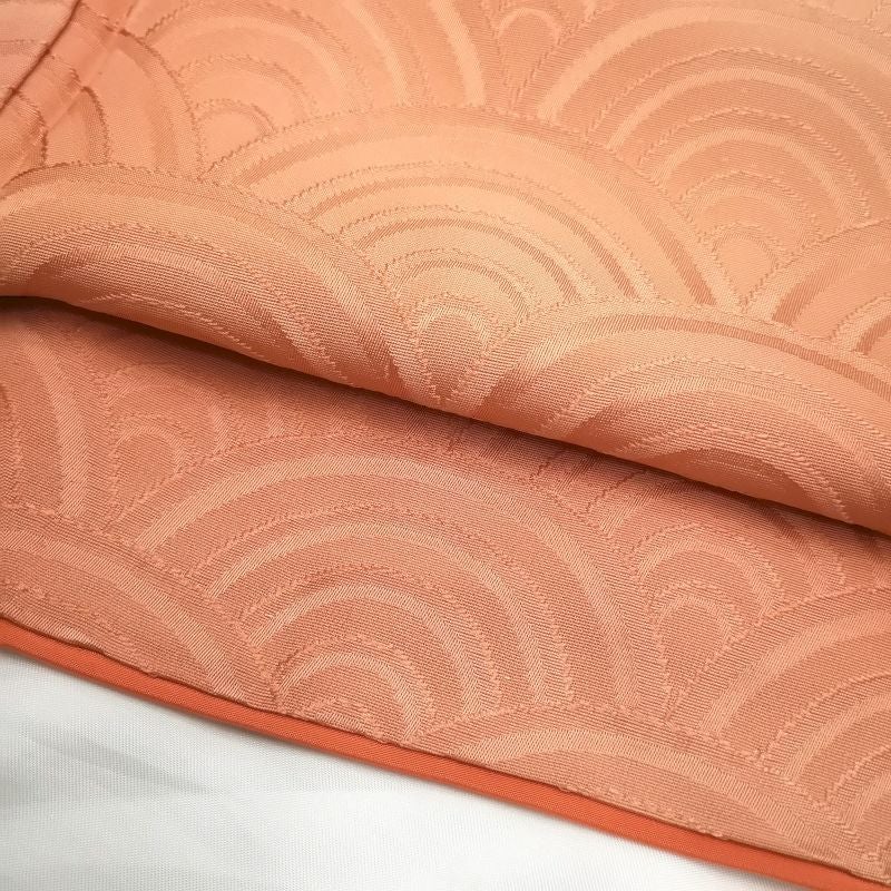 附下小紋 正絹 橙地に流水・波柄_画像11