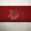 八寸名古屋帯 太鼓柄 松葉仕立て 化繊 良品  赤・朱地に木の葉・植物柄_画像6