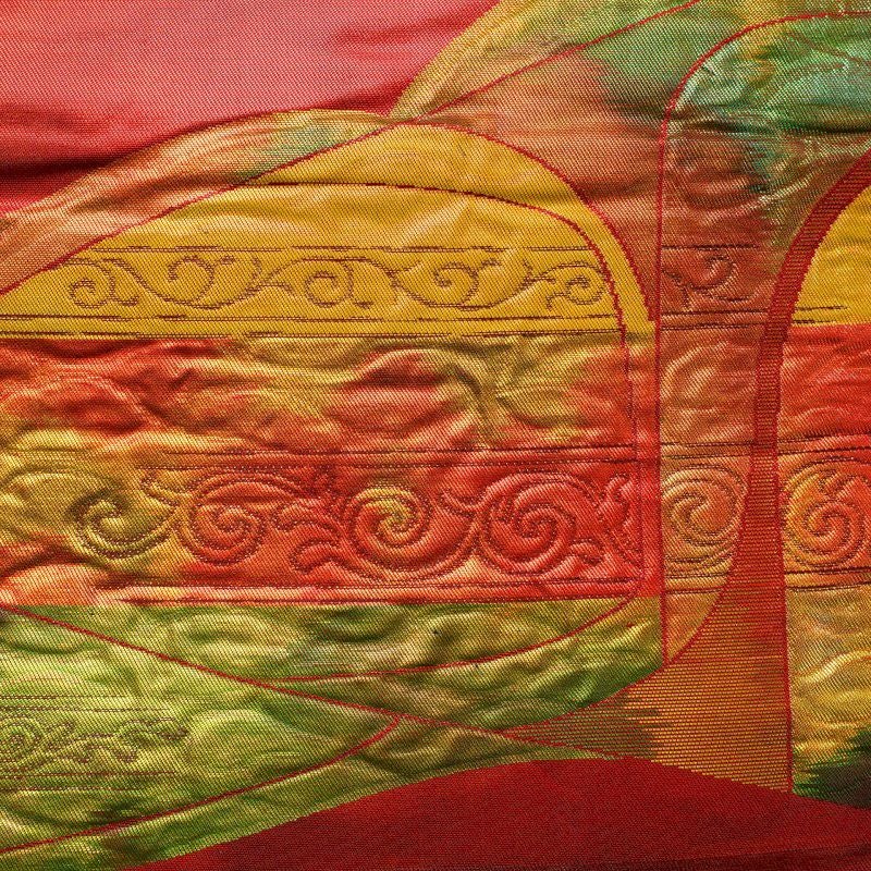 名古屋帯 ふくれ織　太鼓柄 正絹 幾何学柄・抽象柄 名古屋仕立て 赤・朱_画像2