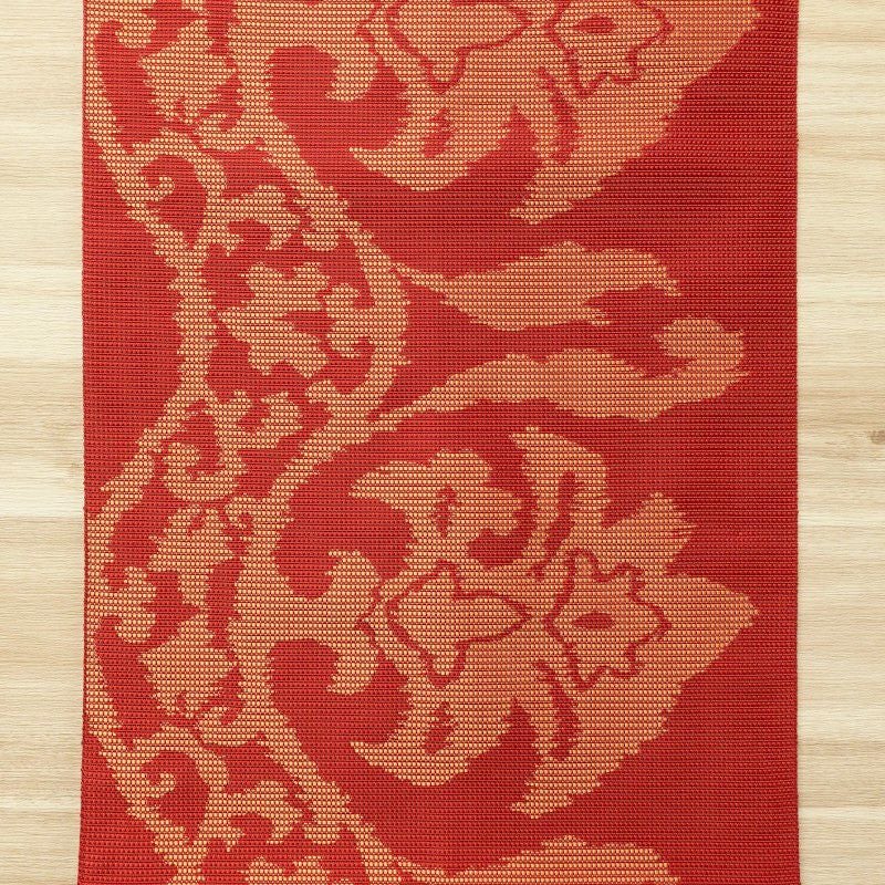 名古屋帯 全通柄 良品 正絹 幾何学柄・抽象柄 松葉仕立て 赤・朱_画像6