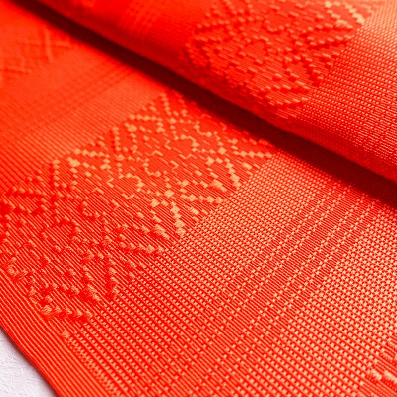 名古屋帯 正絹 縞柄・線柄 通し仕立て 赤・朱_画像3