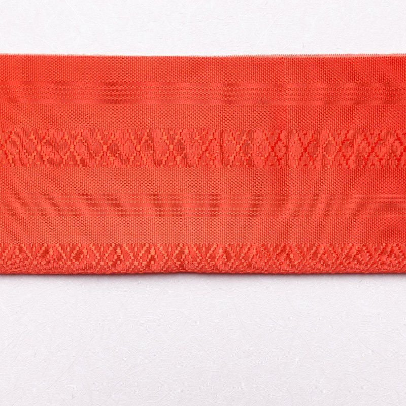 名古屋帯 正絹 縞柄・線柄 通し仕立て 赤・朱_画像9