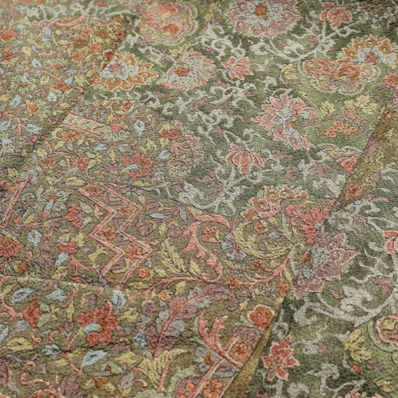 小紋 美品 縮緬 しつけ糸付き 正絹 幾何学柄・抽象柄 袷仕立て 緑・うぐいす色_画像22