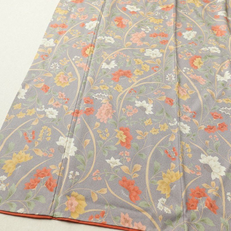 小紋 付下げ小紋 梨地 ポリエステル 花柄 袷仕立て 紫・藤色_画像4