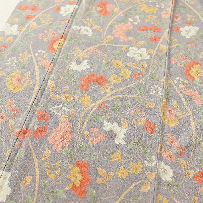 小紋 付下げ小紋 梨地 ポリエステル 花柄 袷仕立て 紫・藤色_画像5