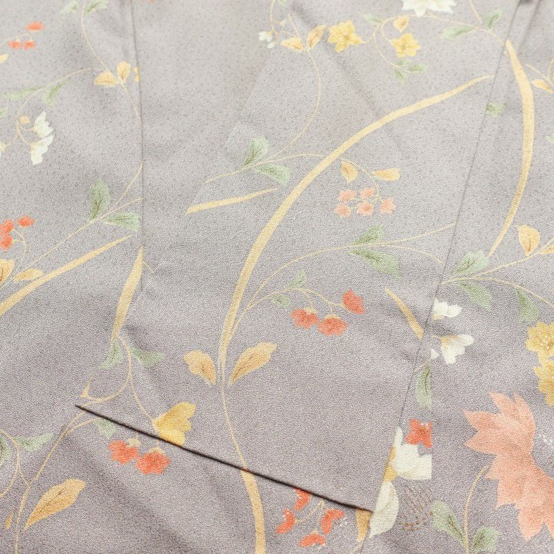 小紋 付下げ小紋 梨地 ポリエステル 花柄 袷仕立て 紫・藤色_画像22