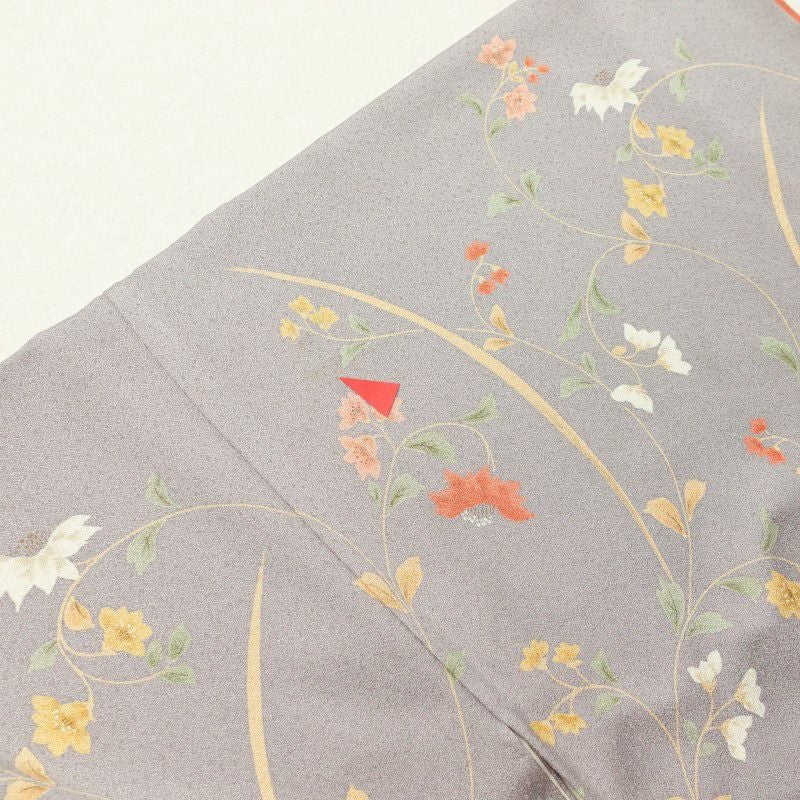 小紋 付下げ小紋 梨地 ポリエステル 花柄 袷仕立て 紫・藤色_画像33