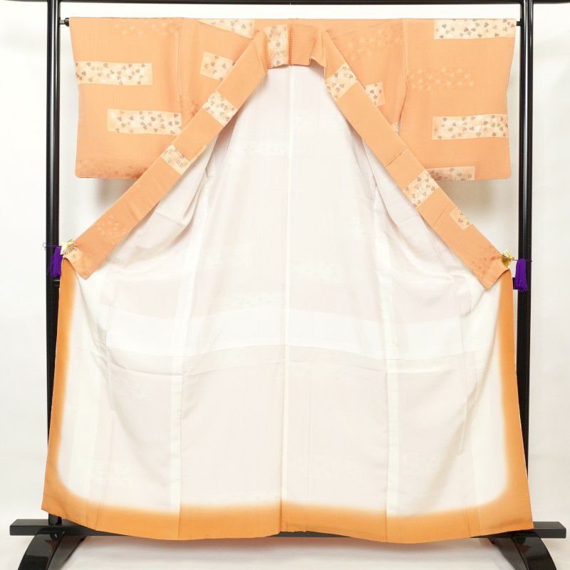 小紋 柄生かし染め 美品 正絹 花柄 袷仕立て 橙_画像3