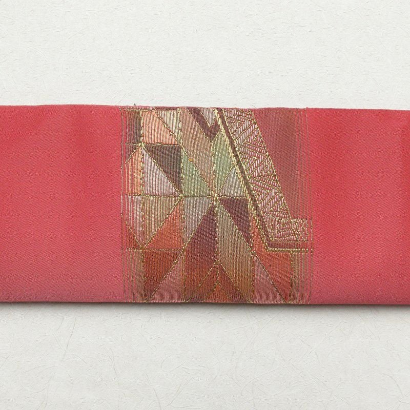 名古屋帯 太鼓柄 混紡 幾何学柄・抽象柄 松葉仕立て ピンク_画像12