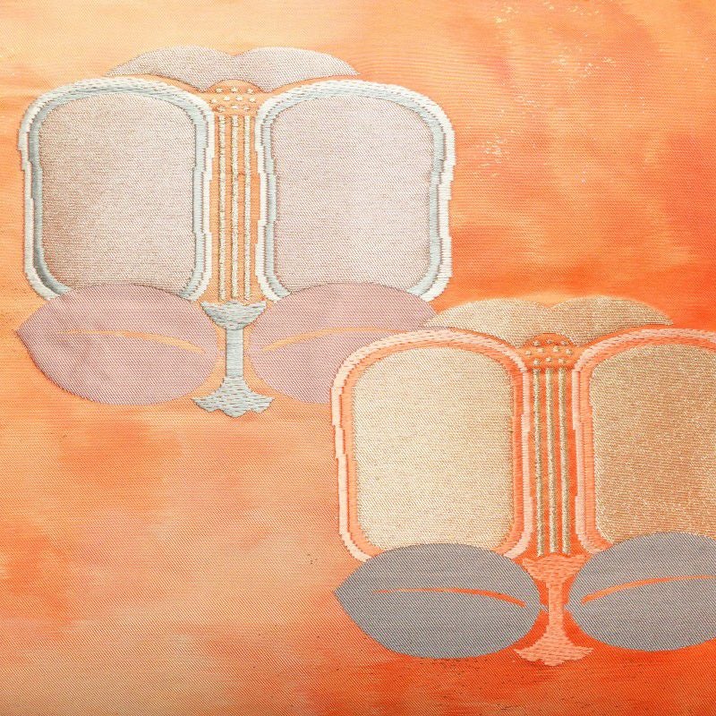 名古屋帯 太鼓柄 良品 正絹 花柄 名古屋仕立て 橙_画像2