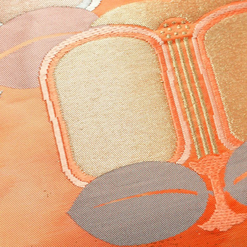 名古屋帯 太鼓柄 良品 正絹 花柄 名古屋仕立て 橙_画像5