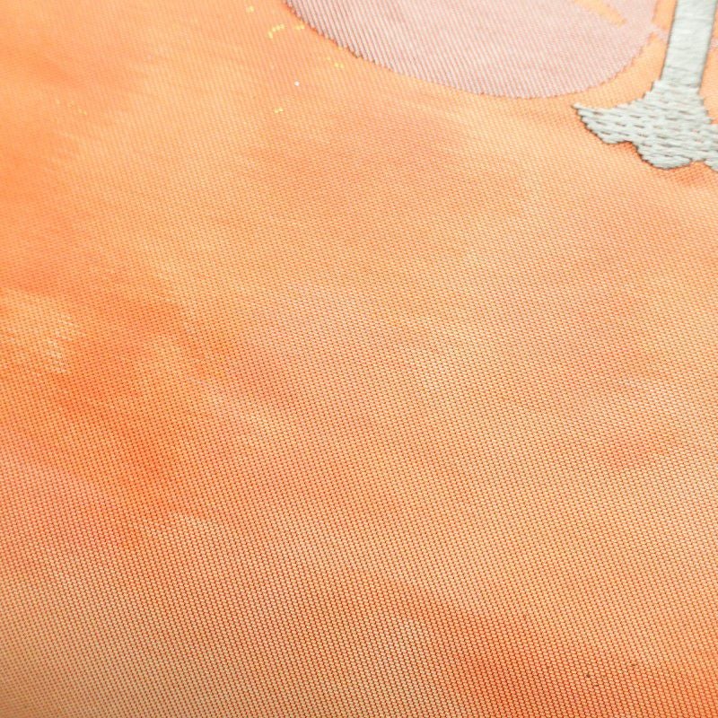 名古屋帯 太鼓柄 良品 正絹 花柄 名古屋仕立て 橙_画像7