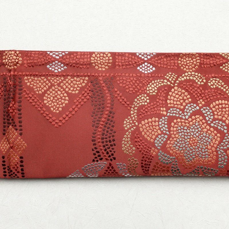 帯反物 良品 ポリエステル 幾何学柄・抽象柄 小豆・エンジ_画像15