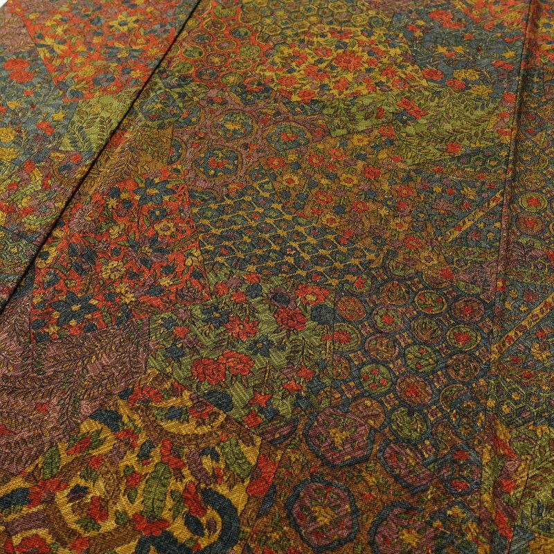 小紋 美品 正絹 幾何学柄・抽象柄 袷仕立て 黄・黄土色_画像5