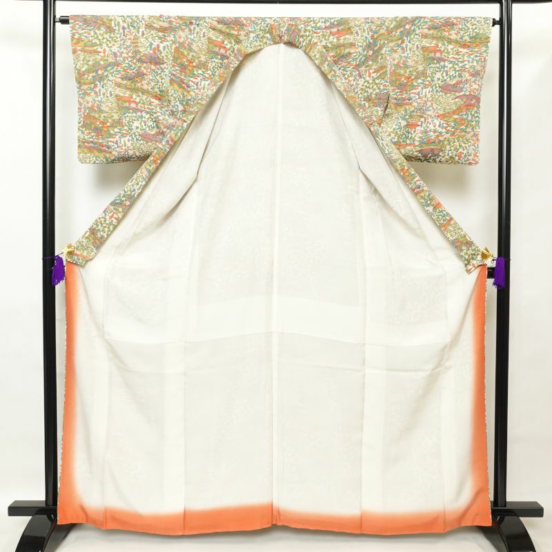 小紋 美品 ちりめん 正絹 風景柄 袷仕立て 多色使い_画像3