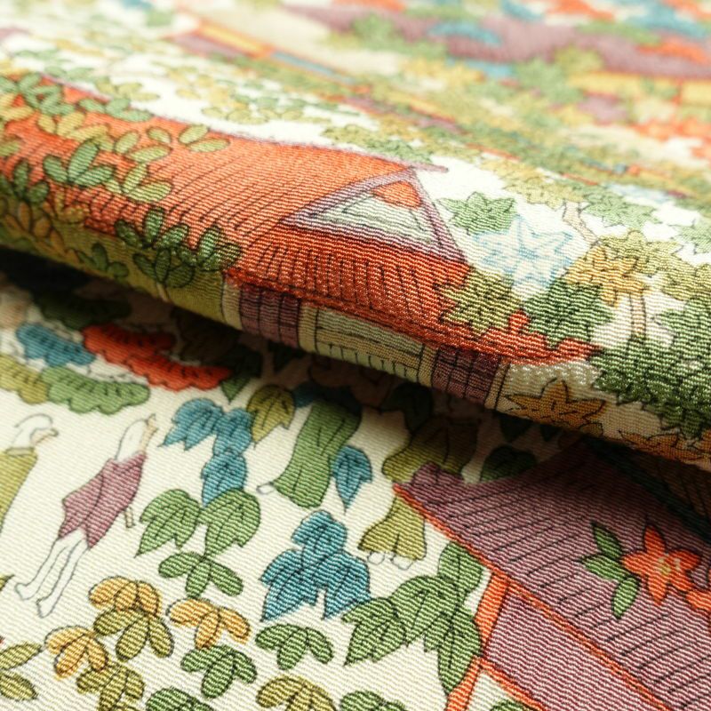 小紋 美品 ちりめん 正絹 風景柄 袷仕立て 多色使い_画像24