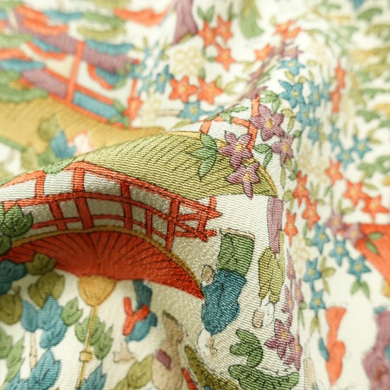 小紋 美品 ちりめん 正絹 風景柄 袷仕立て 多色使い_画像25