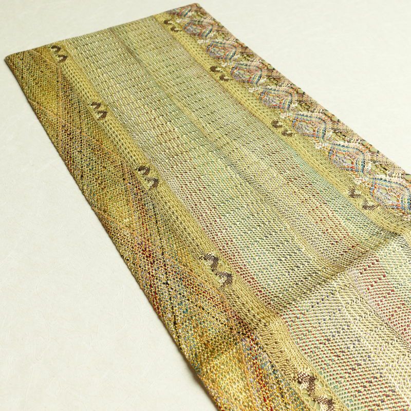 袋帯 全通柄 一般用 正絹 幾何学柄・抽象柄 緑・うぐいす色_画像33
