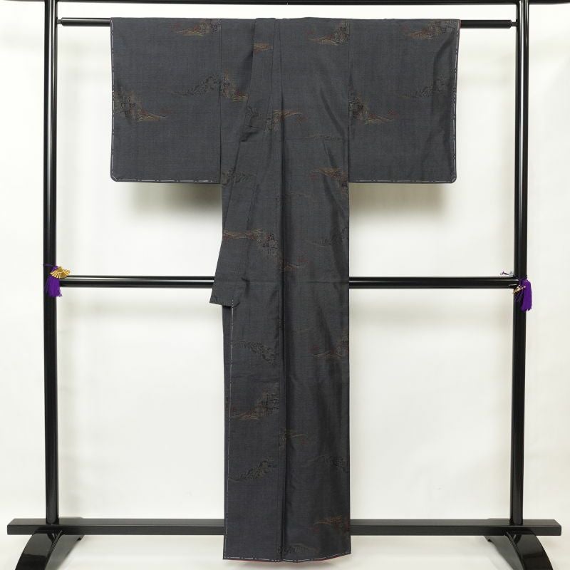 大島紬 良品 証紙あり しつけ糸付き 正絹 花柄 袷仕立て 青・紺_画像2