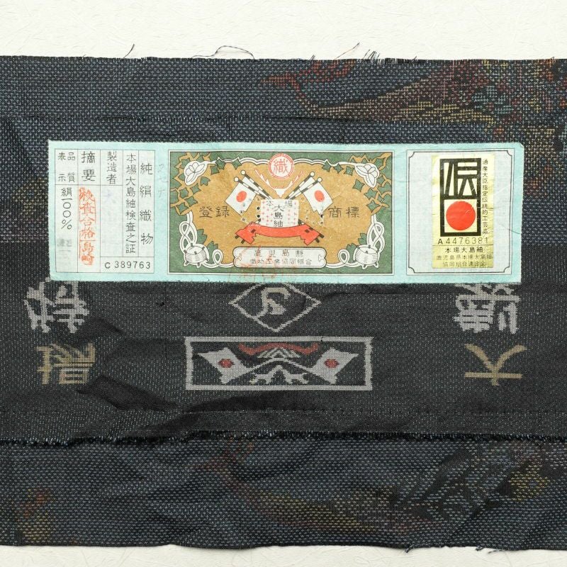 大島紬 良品 証紙あり しつけ糸付き 正絹 花柄 袷仕立て 青・紺_画像32