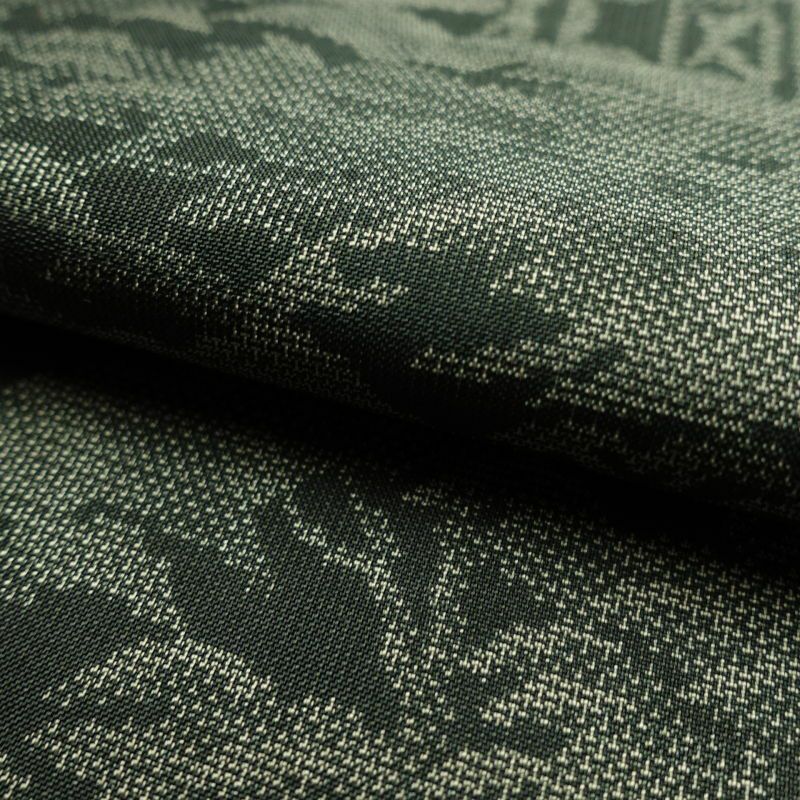 紬 正絹 木の葉・植物柄 袷仕立て 緑・うぐいす色_画像31