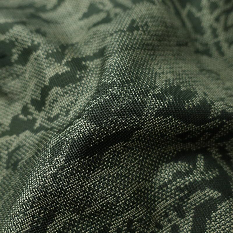 紬 正絹 木の葉・植物柄 袷仕立て 緑・うぐいす色_画像32