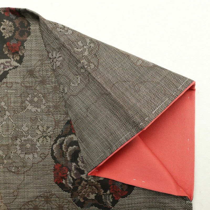 紬 美品 しつけ糸付き 正絹 幾何学柄・抽象柄 袷仕立て 茶_画像15