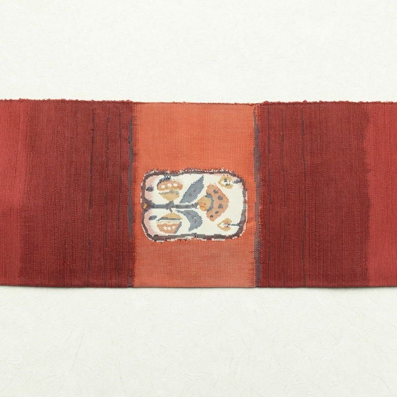 名古屋帯 太鼓柄 良品 正絹 幾何学柄・抽象柄 名古屋仕立て 小豆・エンジ_画像16