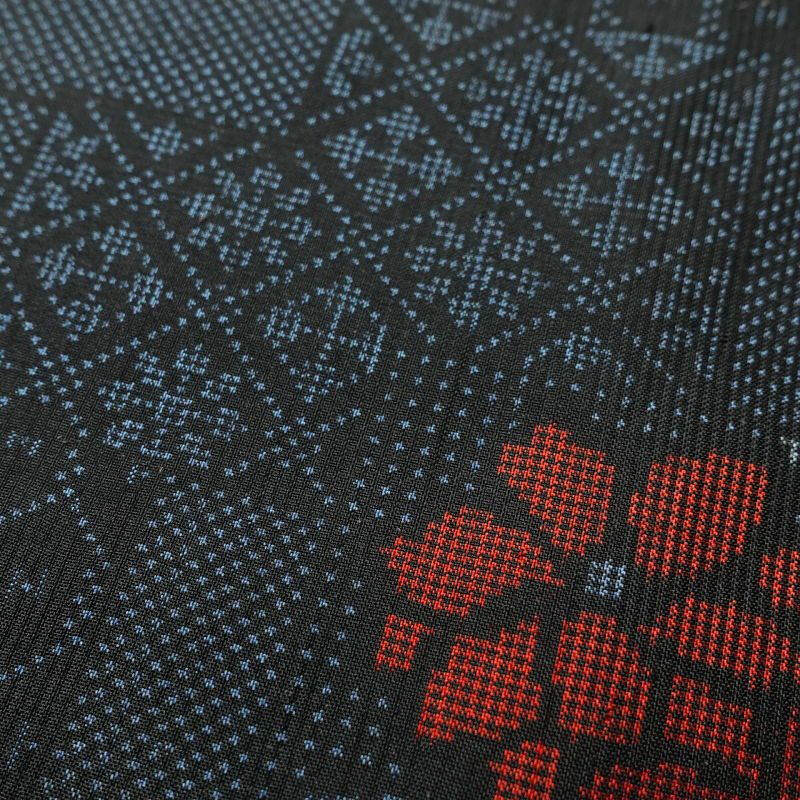 紬 美品 しつけ糸付き 正絹 花柄 袷仕立て 青・紺_画像6