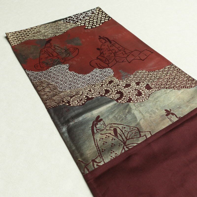 袋帯 六通柄 フォーマル用 正絹 人物・動物柄 小豆・エンジ_画像24