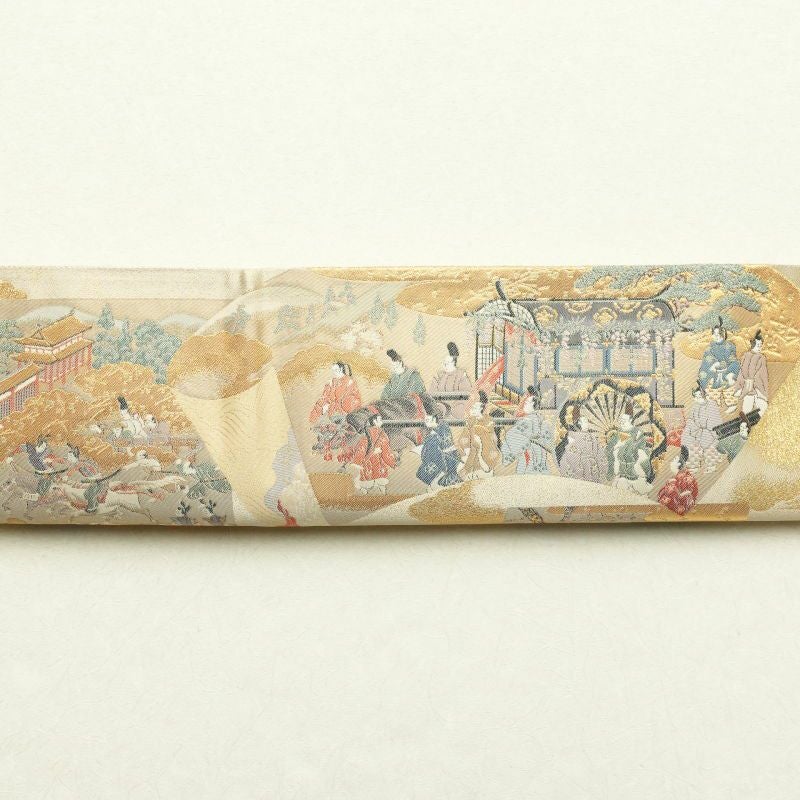 袋帯 全通柄 良品 金糸 フォーマル用 正絹 人物・動物柄 ベージュ_画像21