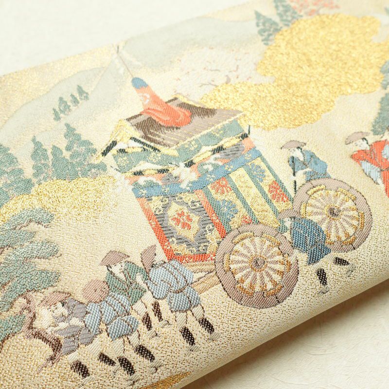袋帯 全通柄 良品 金糸 フォーマル用 正絹 人物・動物柄 ベージュ_画像30