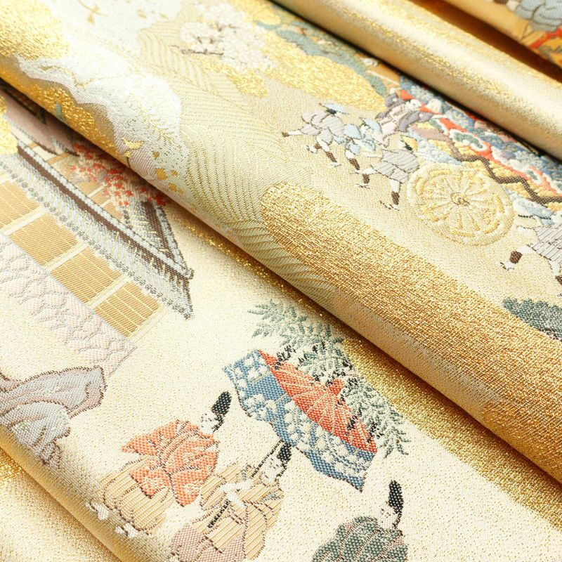 袋帯 全通柄 良品 金糸 フォーマル用 正絹 人物・動物柄 ベージュ_画像32