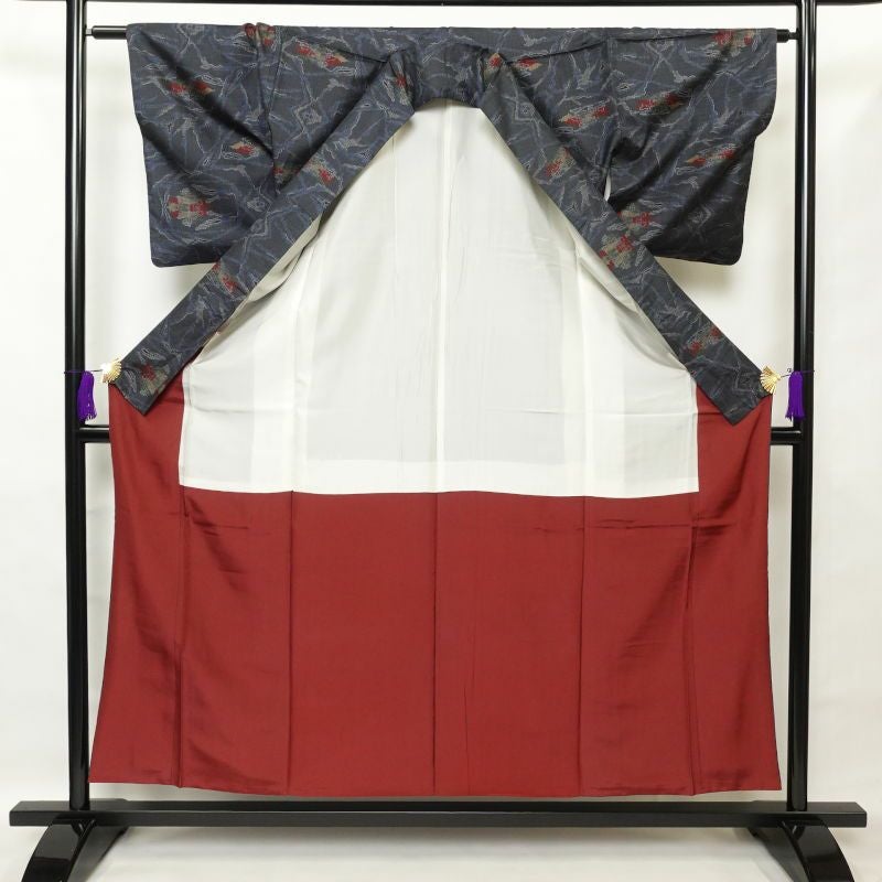 紬 正絹 幾何学柄・抽象柄 袷仕立て 青・紺_画像3