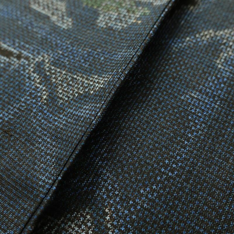 紬 正絹 幾何学柄・抽象柄 袷仕立て 青・紺_画像7