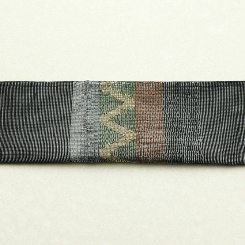 袋帯 太鼓柄 美品 夏用 一般用 正絹 幾何学柄・抽象柄 黒_画像22