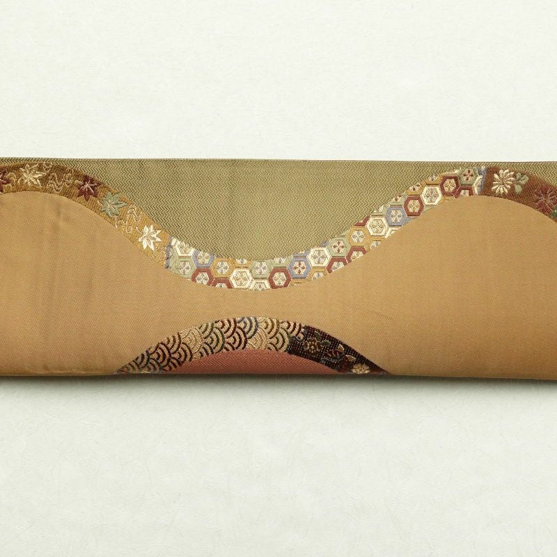 袋帯 六通柄 良品 フォーマル用 正絹 立涌 青海波 松 七宝 古典柄 黄・黄土色_画像19