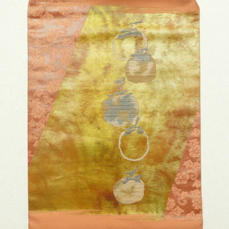 名古屋帯 太鼓柄 正絹 木の葉・植物柄 名古屋仕立て 橙_画像10