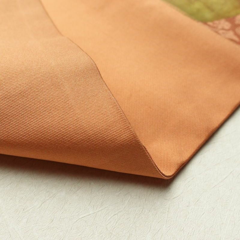 名古屋帯 太鼓柄 正絹 木の葉・植物柄 名古屋仕立て 橙_画像13