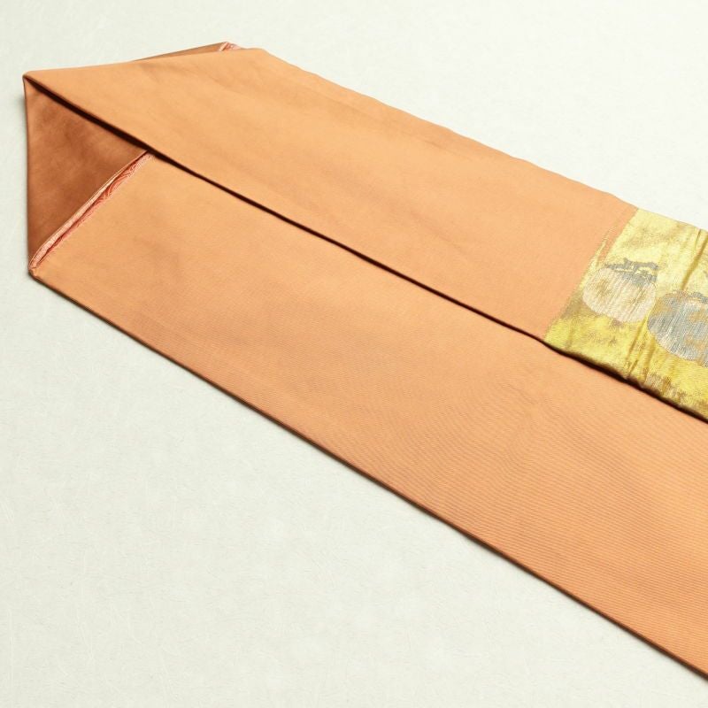 名古屋帯 太鼓柄 正絹 木の葉・植物柄 名古屋仕立て 橙_画像27