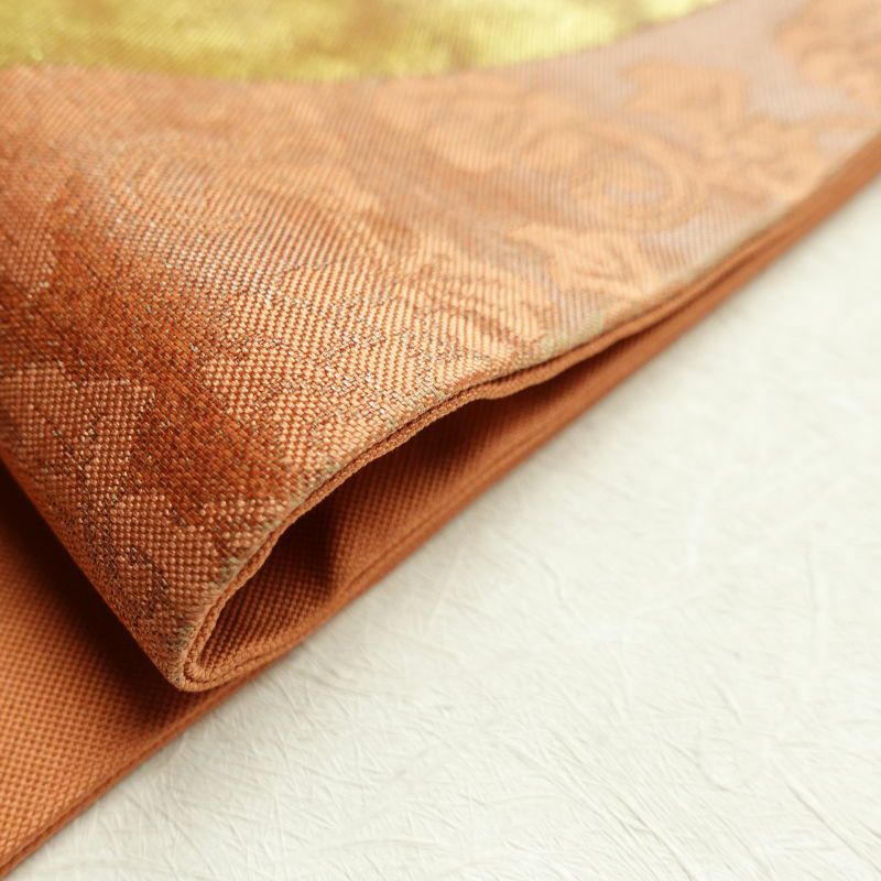 名古屋帯 太鼓柄 正絹 木の葉・植物柄 名古屋仕立て 橙_画像31