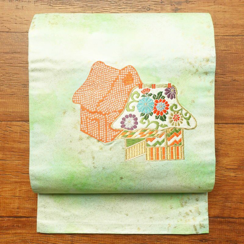 名古屋帯 太鼓柄 金駒刺繍 正絹 古典柄 名古屋仕立て 箔 刺繍 帯 金