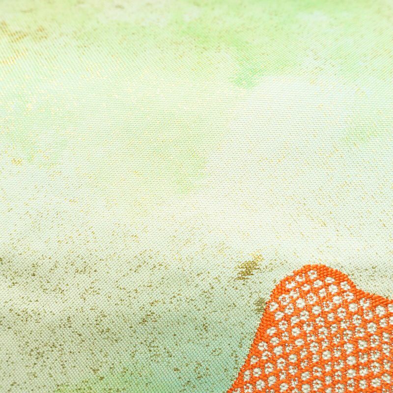 名古屋帯 太鼓柄 良品 しつけ糸付き 正絹 古典柄 名古屋仕立て 緑・うぐいす色_画像9