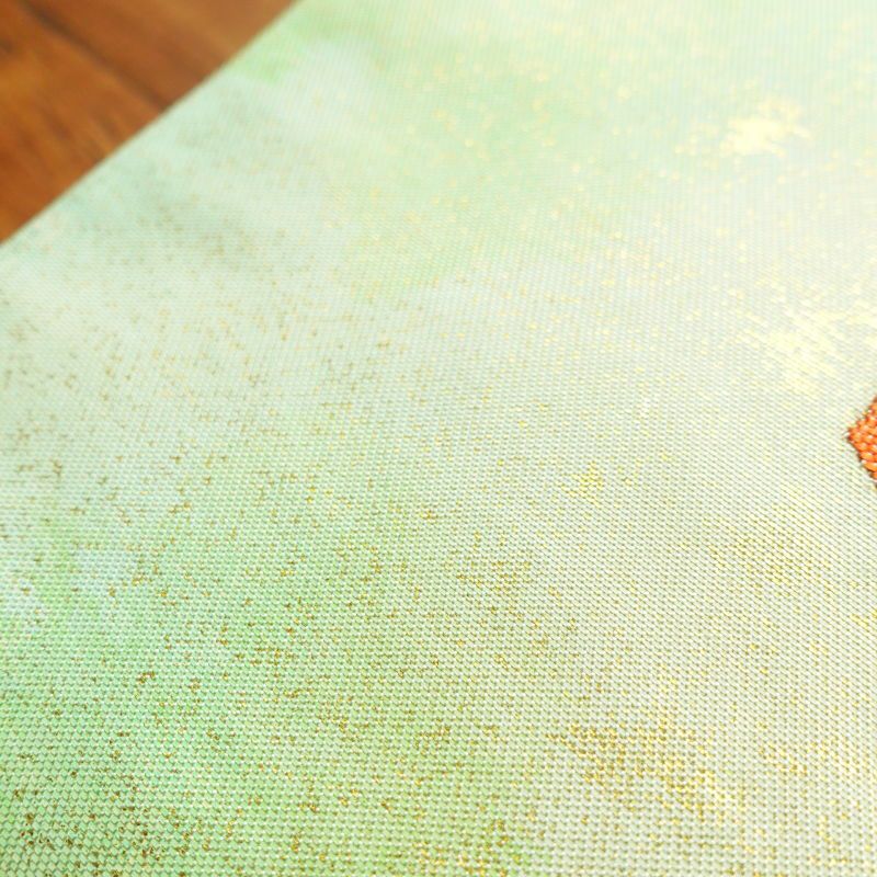 名古屋帯 太鼓柄 良品 しつけ糸付き 正絹 古典柄 名古屋仕立て 緑・うぐいす色_画像10