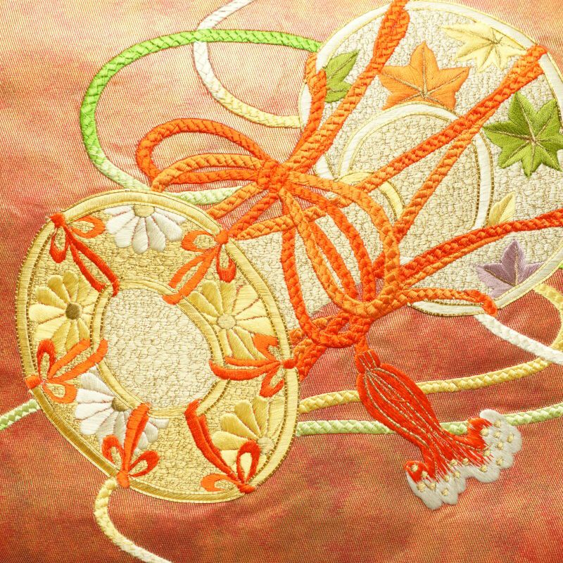 袋帯 太鼓柄 フォーマル用 正絹 鼓 古典柄 橙_画像2