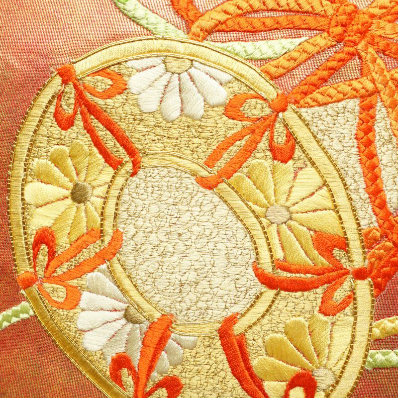 袋帯 太鼓柄 フォーマル用 正絹 鼓 古典柄 橙_画像6