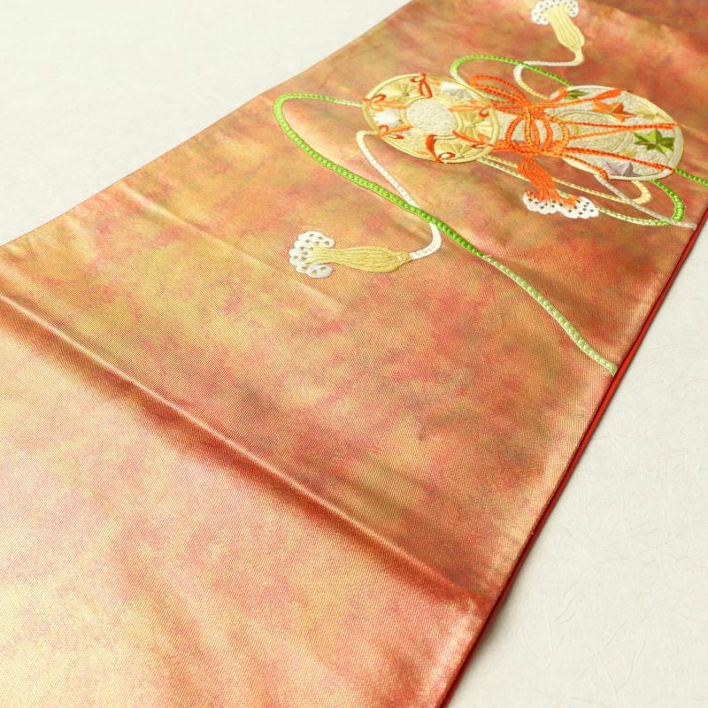 袋帯 太鼓柄 フォーマル用 正絹 鼓 古典柄 橙_画像13