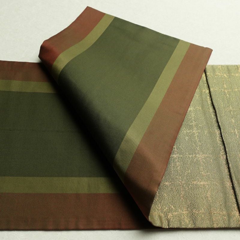 袋帯 太鼓柄 フォーマル用 正絹 箔 四季折々 古典柄 緑・うぐいす色_画像12