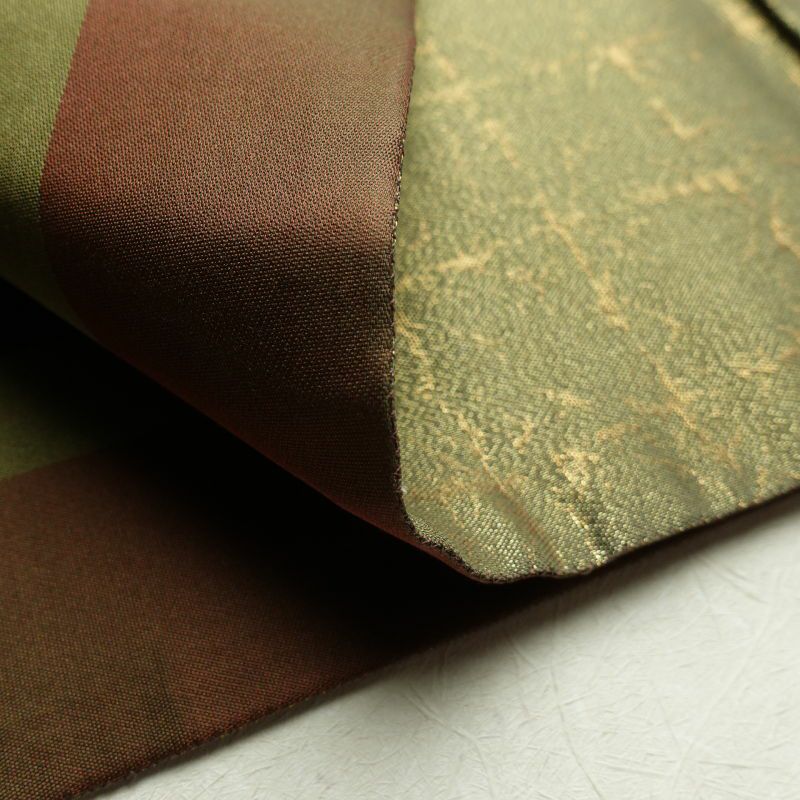 袋帯 太鼓柄 フォーマル用 正絹 箔 四季折々 古典柄 緑・うぐいす色_画像13